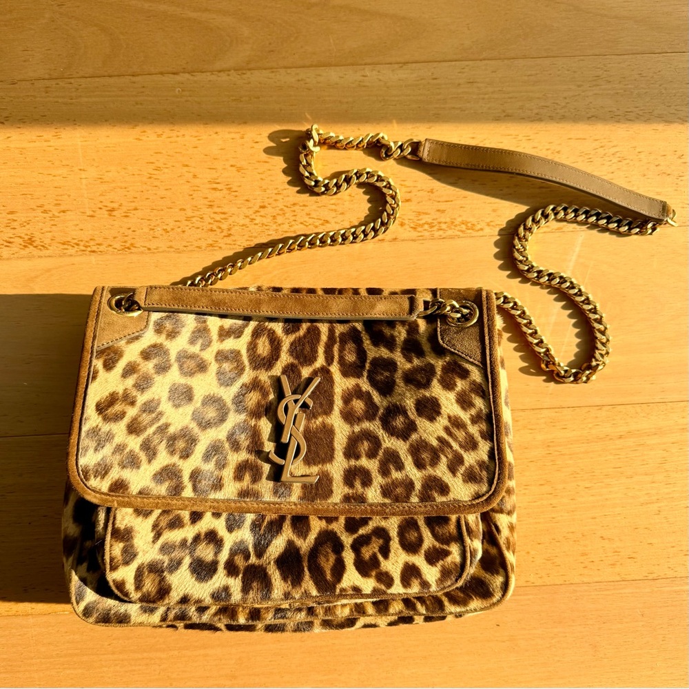 Niki Leopard-Print Fur YSL Medium Shoulder Bag